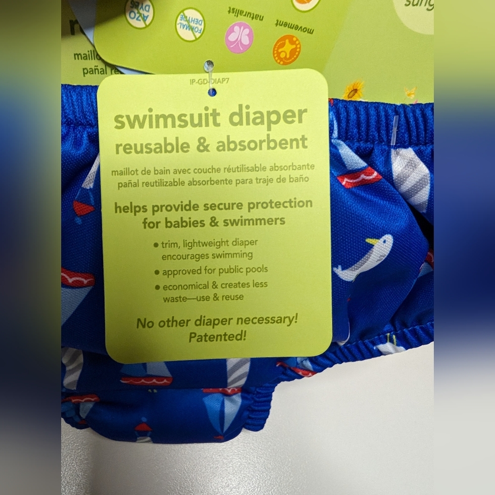 I Play by Green Sprouts Swimsuit Diaper 6 Months (10-18lbs) Reusable Absorbent - Picture 7 of 8